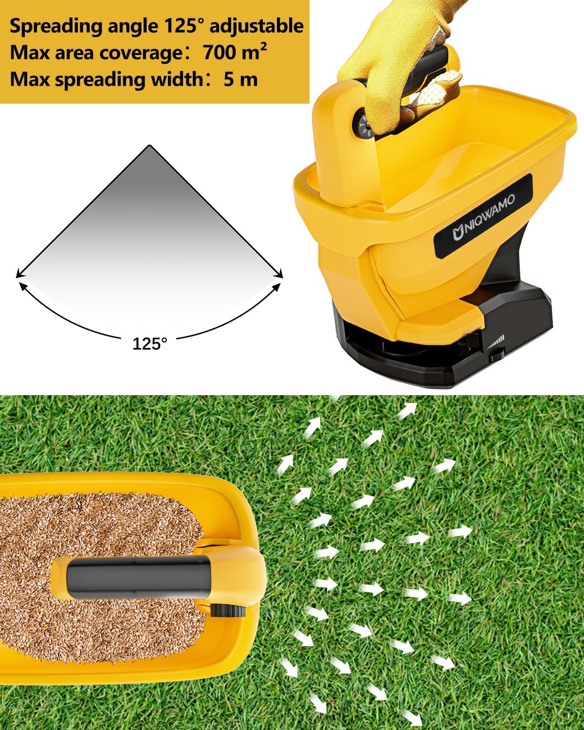 Handheld Power Spreader Compatible for Dewalt 20V/60V Li-ion Battery, Available Year-Round, Grass Seeds, Rock Salt (Battery not Included)