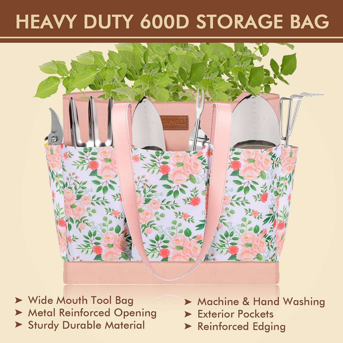 Gardening Tools - YAUNGEL 10 Pcs Garden Tool Set, Heavy Duty Stainless Steel Gardening Supplies Hand Tools with Wooden Handle, Storage Tote Bag, Ideal Garden Gifts for Women and Men, Pink