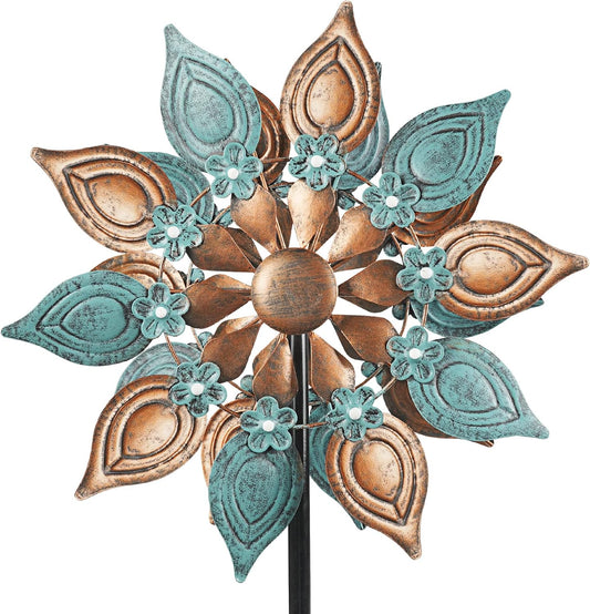 Decoroca Outdoor Wind Spinners Copper - 360 Degrees Metal Swivel Flowers&Leaves Wind Spinners for Patio, Lawn, Yard and Garden - for Classical Style - Festival Outdoor Decor