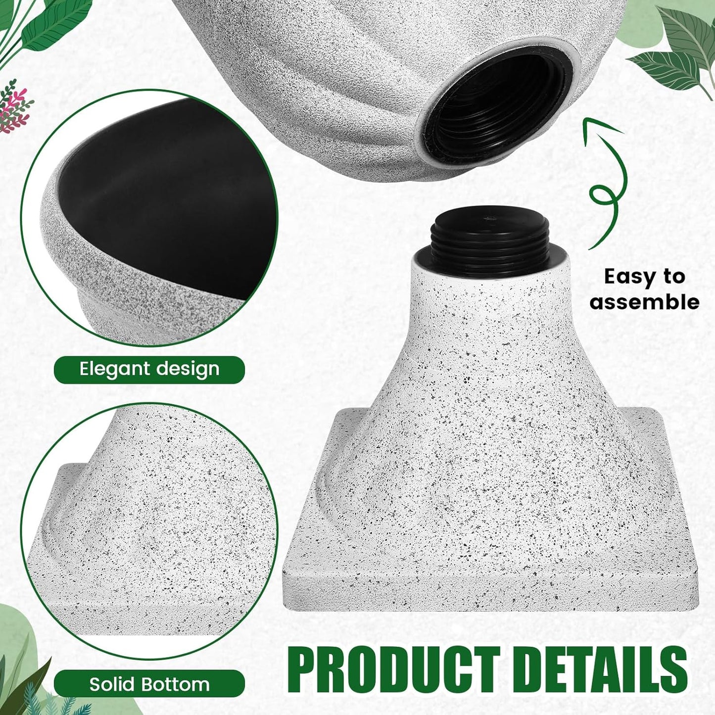 Dandat 4 Pack Large Outdoor Urn Planter 22 inch Tall Plastic Planter for Front Proch Classic Vase Decorative Garden Pot for Indoor Outdoor Door Patio Deck Decor(White)