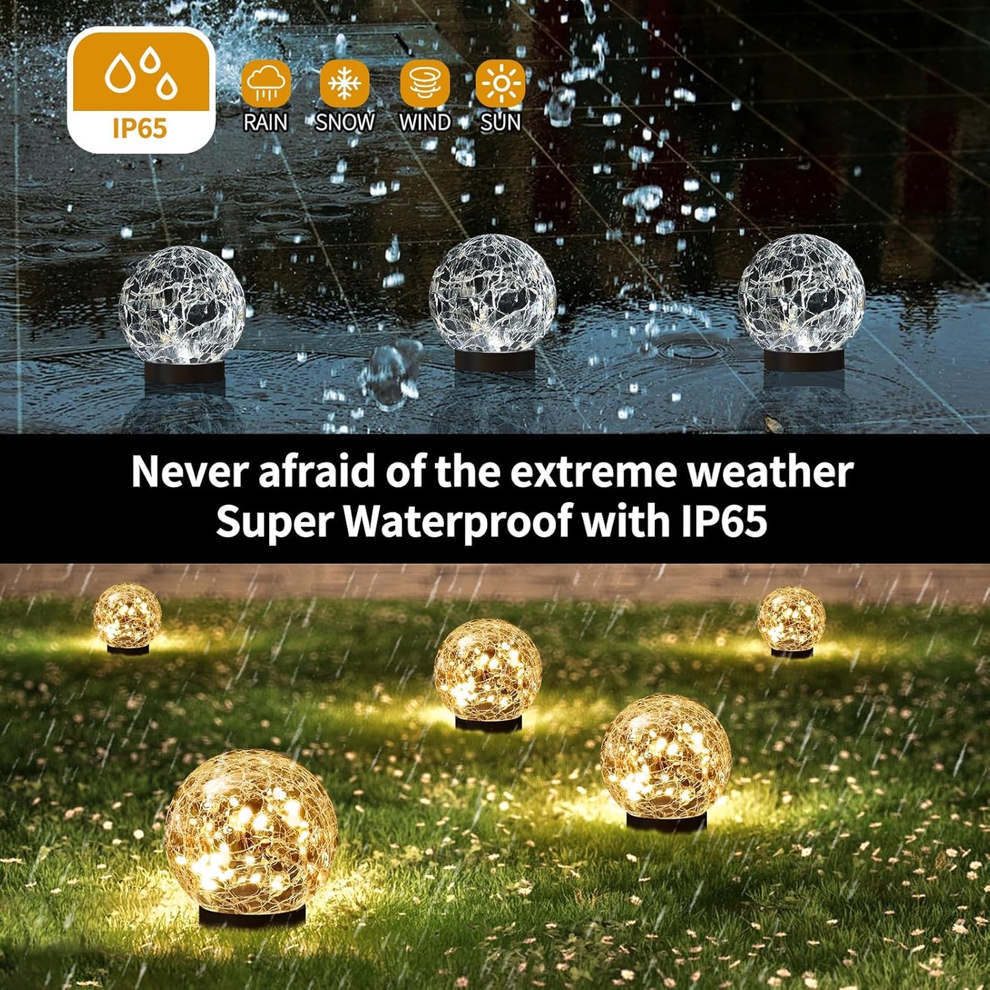 Solar Globe Lights Outdoor Waterproof-Solar Balls Garden-Cracked Glass Ball Solar Lights Outdoor-Solar Orbs Outside-Outdoor Decorations Patio & Yard Lawn Backyard Decor (GUO-XBQ-5-5-5)
