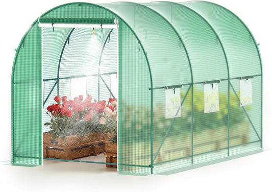 Greenhouses for Outdoors Heavy Duty 10x7x7 FT Portable Greenhouse with Watering System,6 Ventilated Screen Windows & Rolling Zipper Door & Reinforced Steel Frame High Tunnel Greenhouse