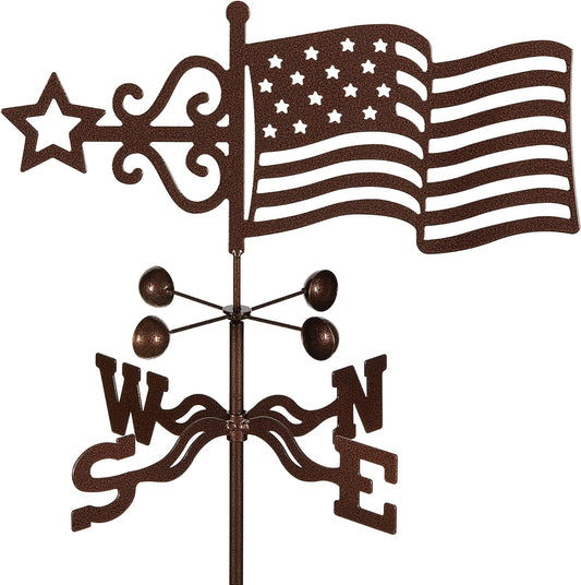 EZ Vane Steel USA Flag Weathervane 80” Height, Includes Metal Garden Mount, Wind Cups & Brackets | Hand-Crafted and Family-Owned, Made in The USA with Triple Powder Coating, Limited
