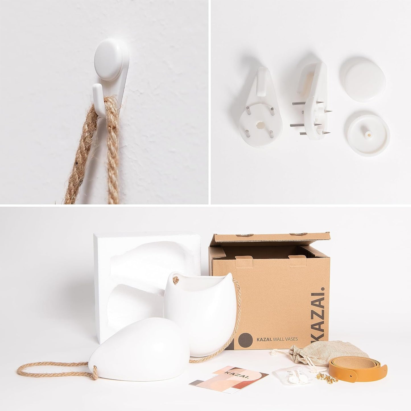 Kazai. Wall Planters -Ellie- | Hanging Ceramic Plant Pots 2 Pieces | Wall Decoration for Indoors, Balcony and Garden | White (Matte)