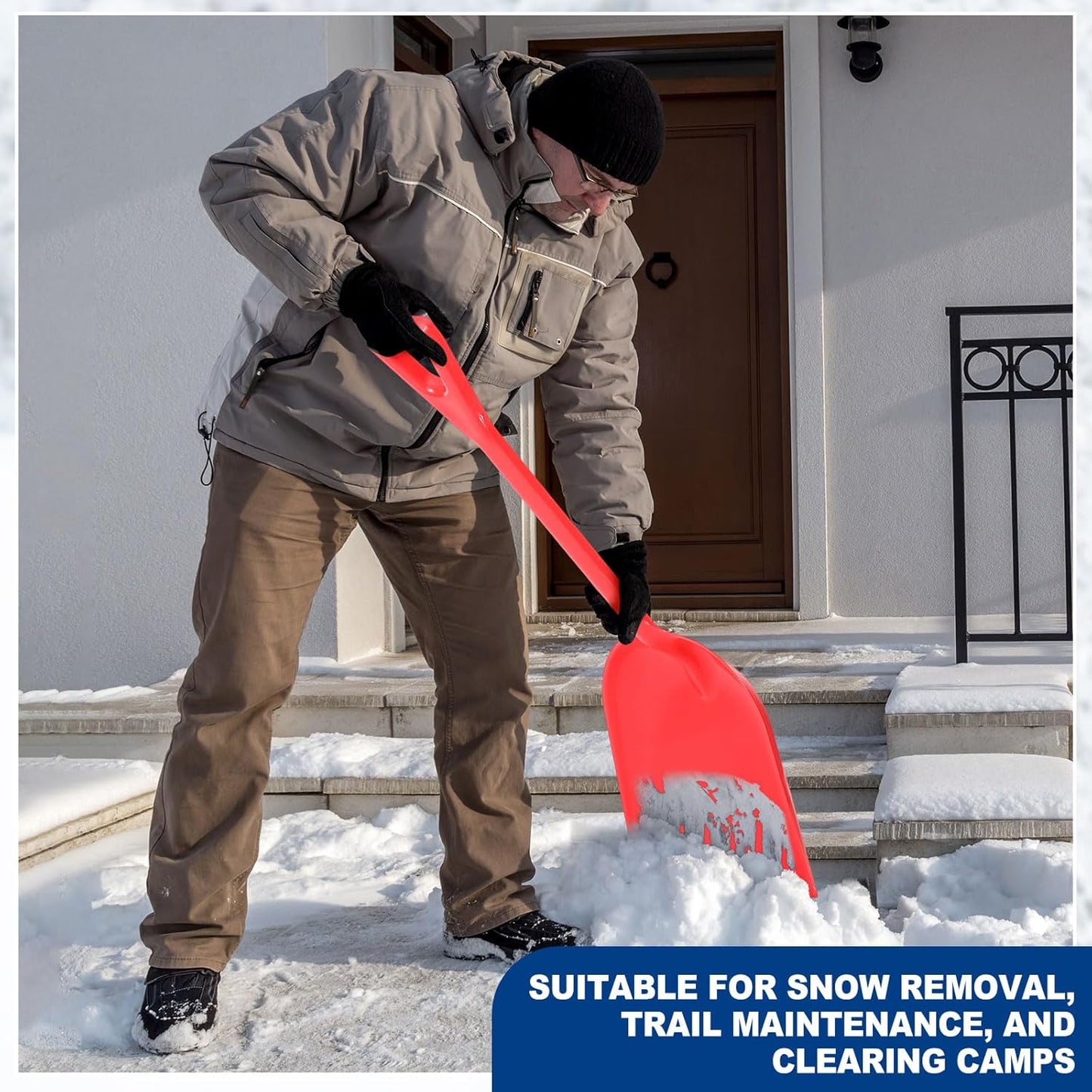 Frienda 3 Pieces Plastic Snow Shovel 43 x 14 Inches Heavy Duty Hygienic Shovel with D Shaped Grip Handle Large Durable Seamless Snow Scoop for Kitchen Gardening(Red)