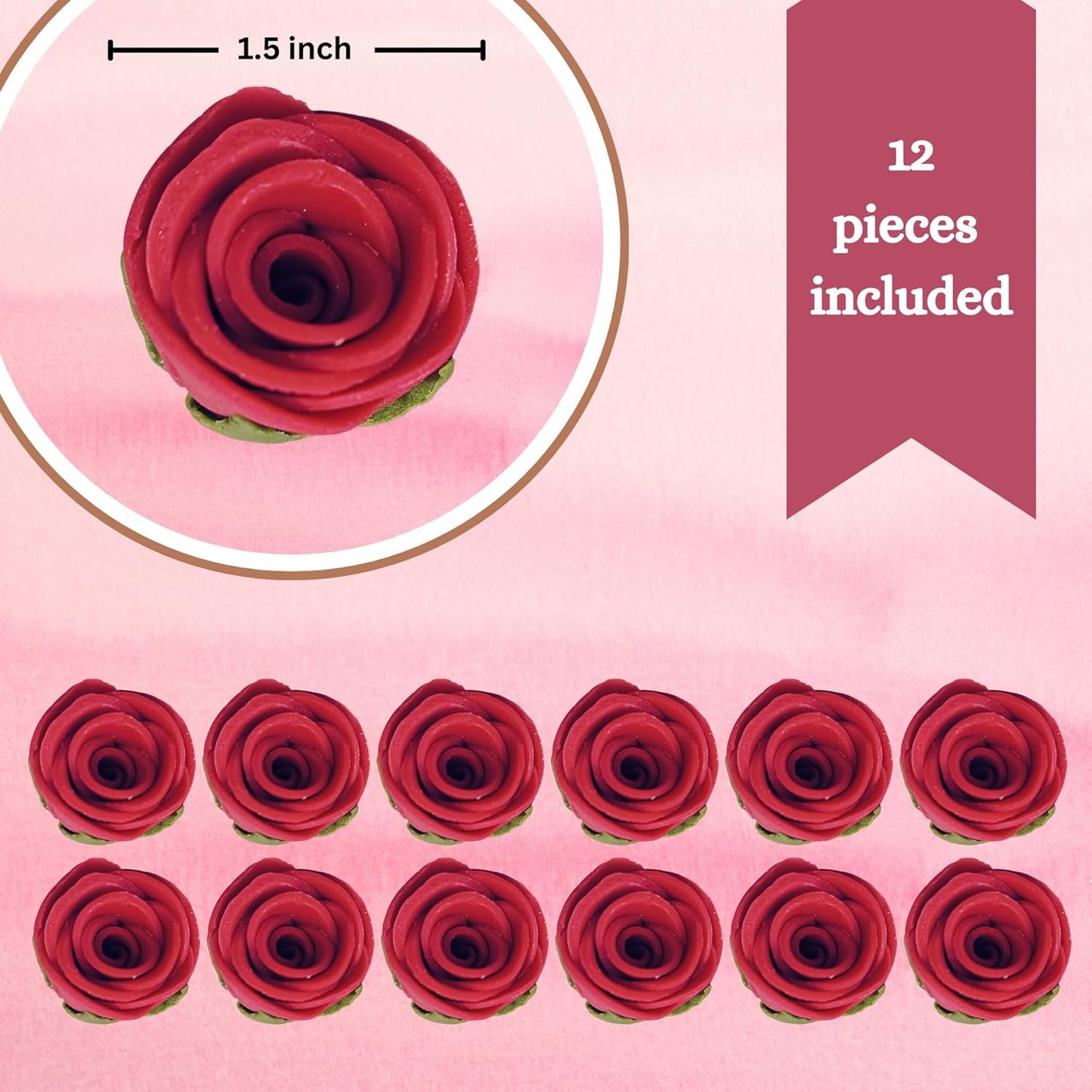 Confect Edible Flower | Edible Flower for cake decorations | Edible Flower Cupcake Toppers | | Cupcakes & Doughnut Edible Toppers | Viva Magenta Sugar Flower-Vegan, Gluten-Free, Soy-Free, Dairy-Free, Palm Oil-Free -Pack of 12