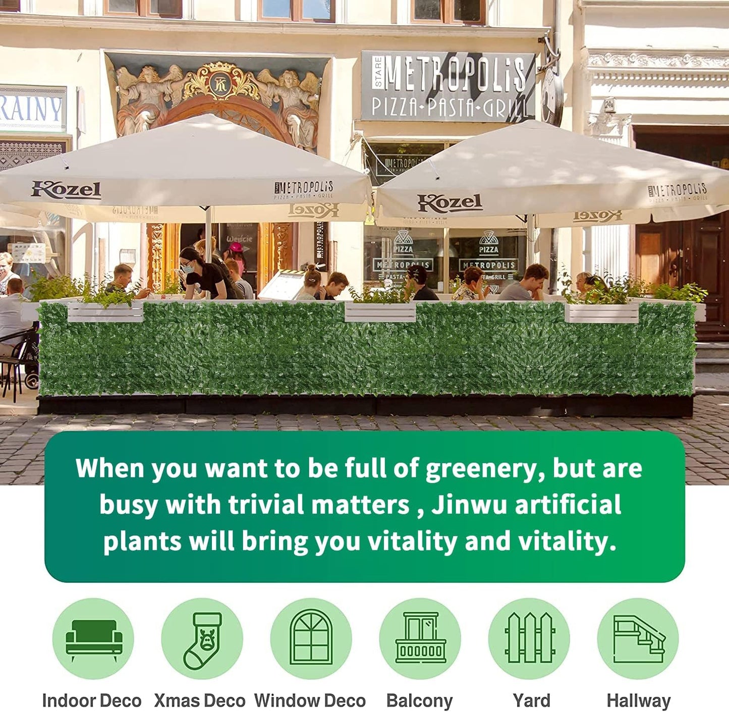 Jinwu Artificial Ivy Privacy Fence Screen (2 Rolls, Total 69x98.4 inch), Expandable Faux Privacy Fence with 79 pcs Zip Ties, Decoration for Outdoor Garden, Solid-Color Sweet Potato Leaf (Budget)