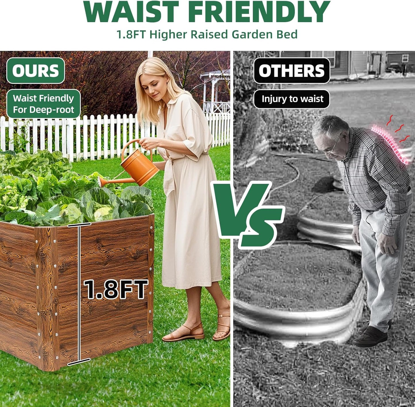 G GOOD GAIN 4x2x1.8ft Raised Garden Bed - Metal Planter Box Outdoor with Weed Barrier Fabric | Deep Root Raised Beds for Gardening Vegetables Flowers Herb Fruits (Wood Grain)