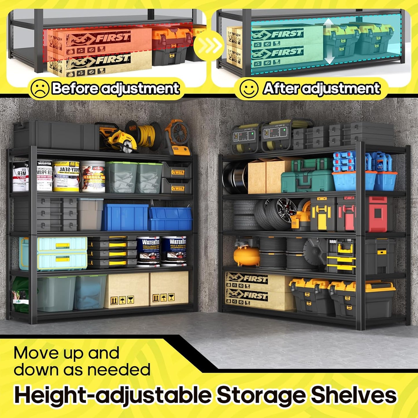 5 Tier Adjustable Metal Shelving Storage Rack,Storage Shelves,59.8" Wx24 Dx76.6 H Garage Shelving Heavy Duty,Industrial Shelving Unit for Basement,Warehouse,Garage Organization.1 Pack