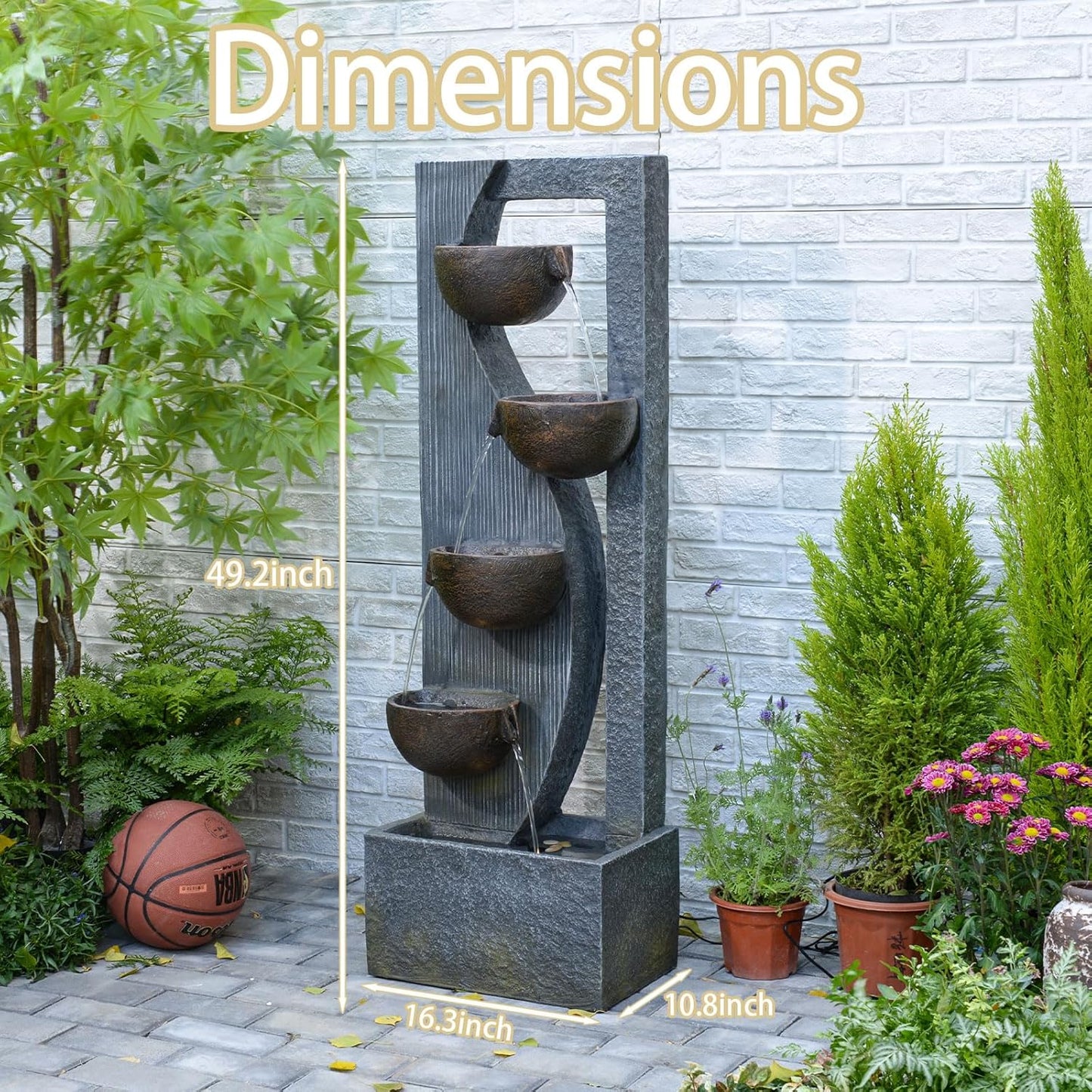 Outdoor Waterfall Fountain 5 Tier Tall Design 49.2 Inch Water Fountain with LED Lights and Pump Decorative Water Feature for Garden Patio Backyard