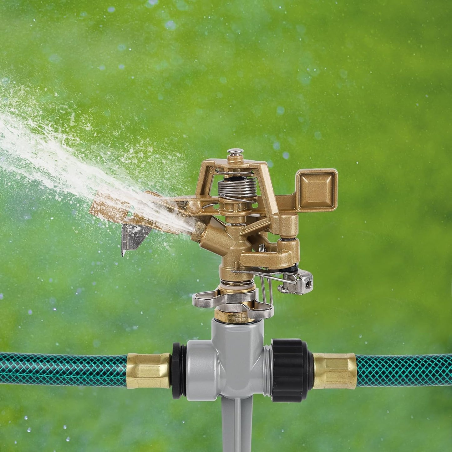 Biswing 2 Pack Impact Sprinklers with Stand (Spike), Heavy Duty Zinc Alloy Lawn Sprinkler Head on Spike Base, Adjustable Watering Sprinkler for Large Area Grass Yards Patio Garden Irrigation