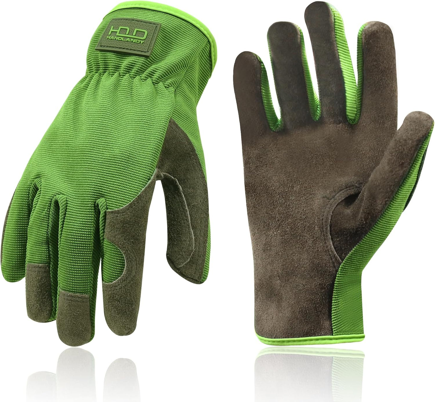 HANDLANDY Leather Work Gloves for Men & Women, Reinforced Durable Garden Gloves, Cowhide Working Glove for Gardening