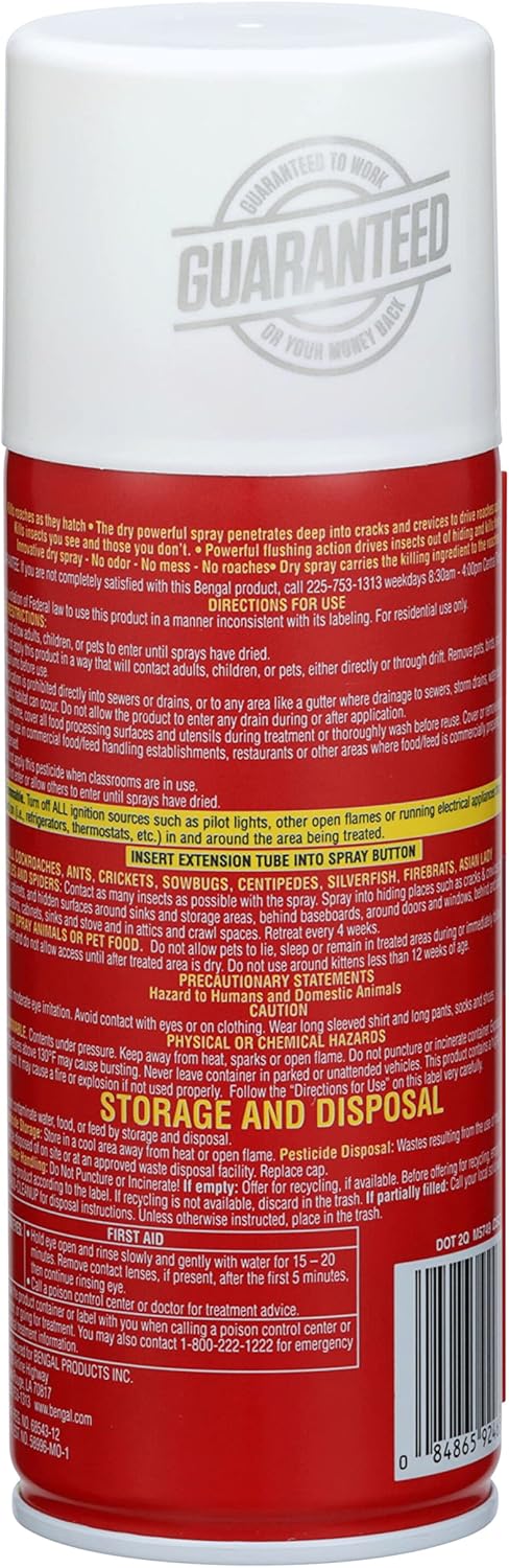 Bengal Roach Spray, Odorless Stain-Free Dry Spray, 2-Count, 9 Oz. Aerosol Cans