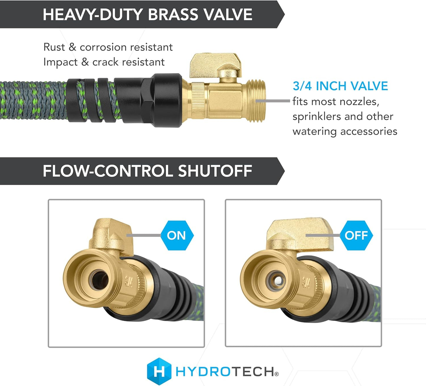 HydroTech 50 ft Expandable Garden Hose - Burst Proof & Lightweight, Flexible Water Hose with Durable Reinforced Latex Core & Solid Brass Fittings for Lawn, Garden, Car Washing