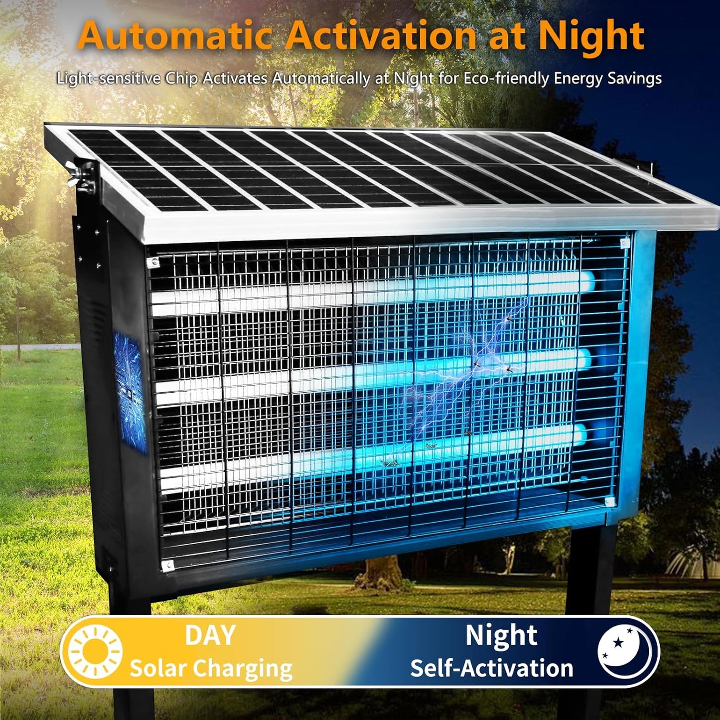 Powerful Super Large Solar Bug Zapper Outdoor for 8000 sq.ft, Poartable Rechargeable Mosquito Zapper with High Powered, Cordless Solar Zapper for Patio Garden Backyard RV Camping with 30W Solar Panel