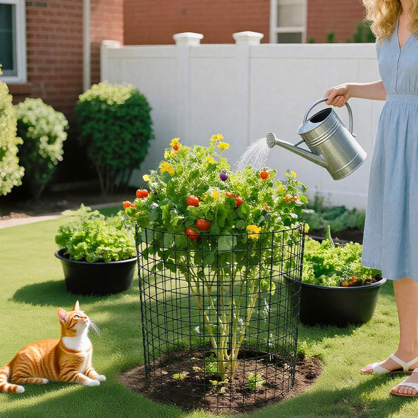 8pcs Plant Protectors from Animals, 13.8"x 12" Wire Plant Protector, Wire Cages for Plants with Stakes and Cable Ties, Metal Plant Cages for Plants, Vegetables, Flowers