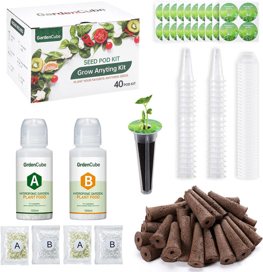 166pcs Hydroponic Pods Kit: Compatible with Aerogarden Grow Anything Herb Kits - Includes Grow Sponges Grow Baskets Grow Domes Labels A&B Plant Food - Hydroponics Supplies for Most Brand