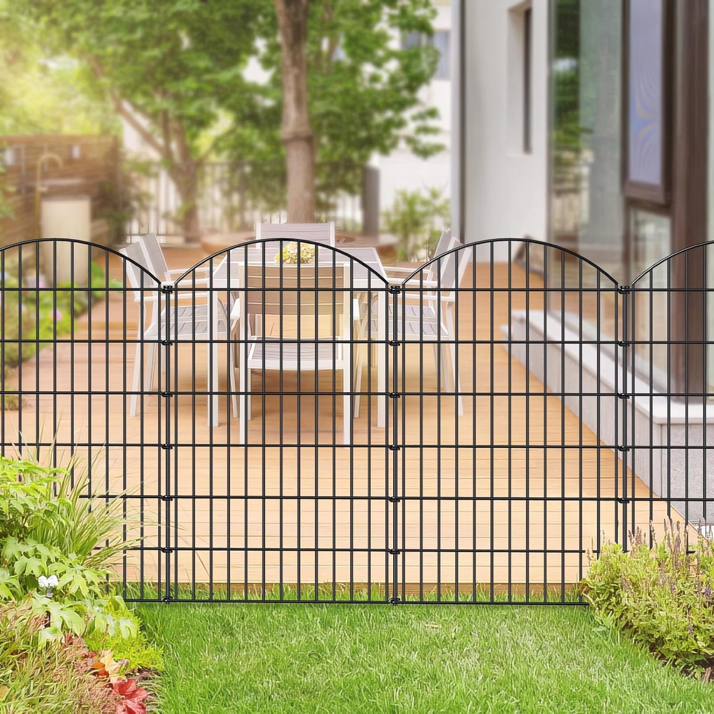 Metal Garden Fence 48in (H) x 12.7ft (L), 5 Panels + 6 Stakes Dog Fence Border Fence Animal Barrier, No Dig Garden Fencing for Yard Flower Bed Lawn Patio Outdoor, CTW4805 Black