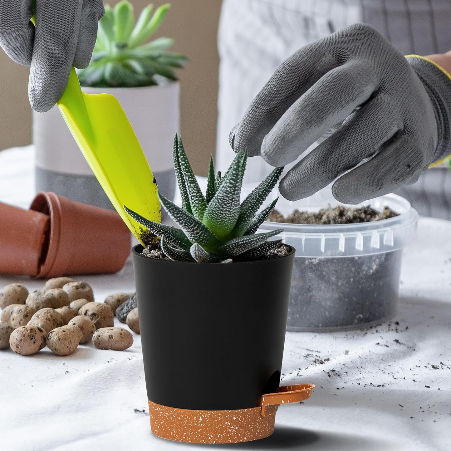 4 inch Small Plant Pots for Outdoor Indoor Plants, 10 Pack Planters with Drainage Holes and Tray, Small Self Watering Pots for Succulent, Cactus, Aloe and Other Plants (Black)