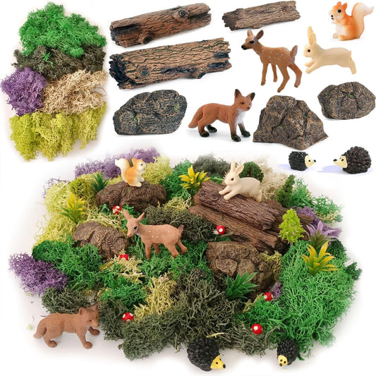 Fairy Garden Accessories, 28Pcs, Miniature Forest Kit, Tiny Resin Animal, Miniature Garden Figurines with Moss for DIY Craft, Desktop Decoration