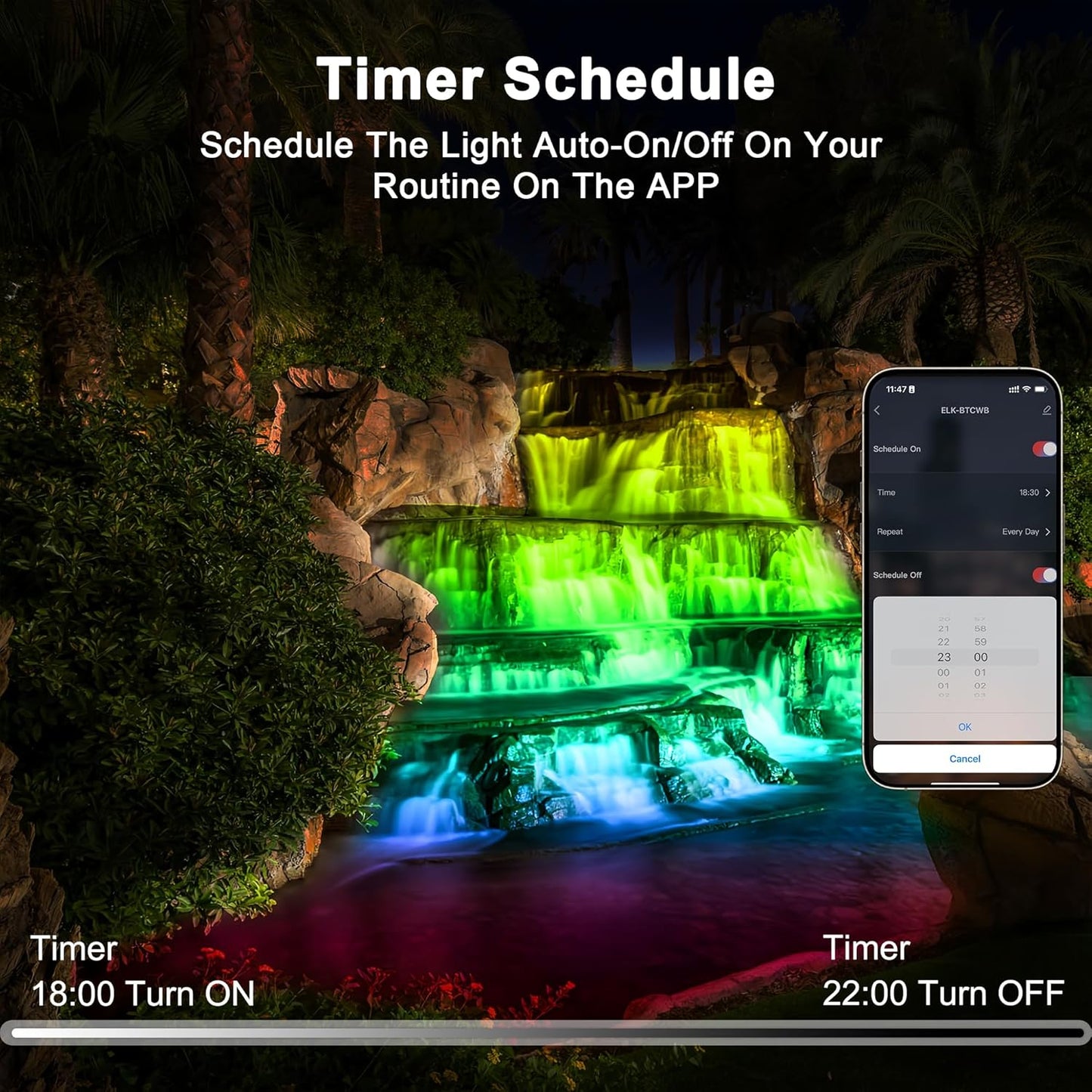 Pond Light LED Underwater with 12V Transformer, 6W Turtle Pond Lights with APP, IP68 Waterproof Fountain Lights with 32FT Cables for Ponds Fountain Waterfall Yard Water Feature, 1 SpotLights