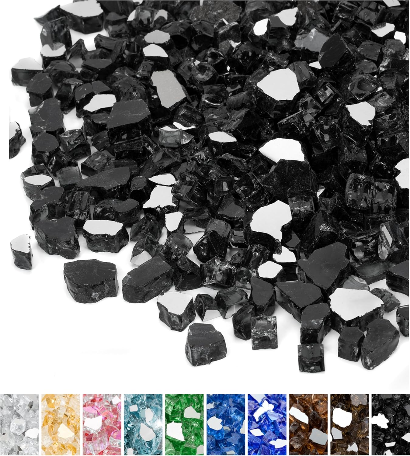 Mr. Fireglass 10 Pounds Fire Glass - 1/2 Inch High Luster Reflective Tempered Glass Rocks for Fireplace Fire Pit Table and Landscaping, Onyx Black