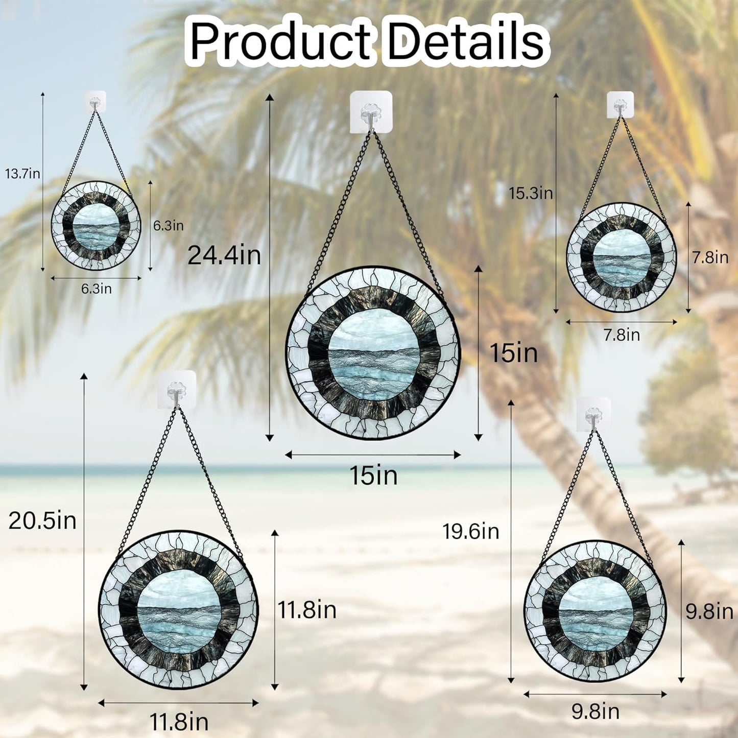 Stained Glass Window Hanging - Abstract Sea Surface Suncatcher for Doors Garden Patio Round Sun Catchers Decor Christmas Mother's Day Birthday Gifts for Women Men Mom Nana Friend 6.3 in