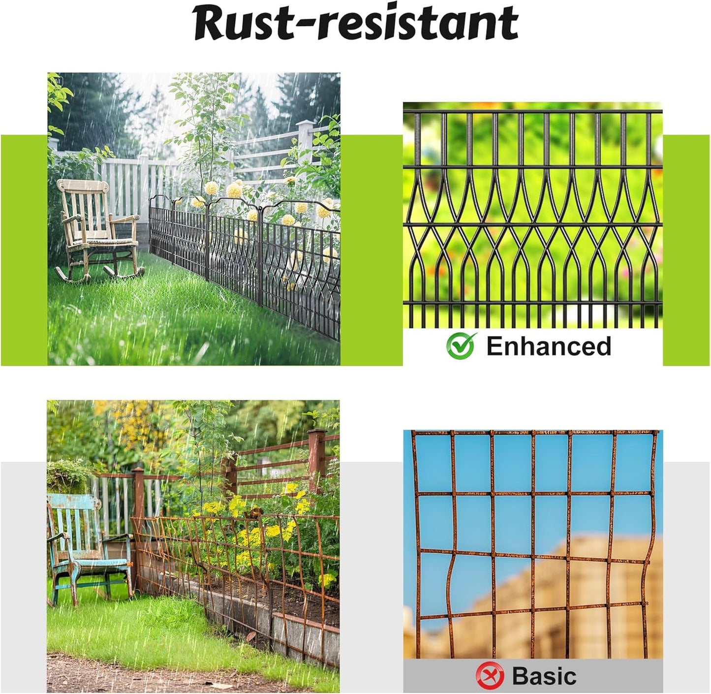 Bepatio 10 Panels Garden Fence Border with Latch, 24in (H) x 20ft (L) Dog Fence Outdoor for Yard, Arc Metal Fencing Panels, Animal Barrier Fencing for Outdoor, Patio, Flower Bed