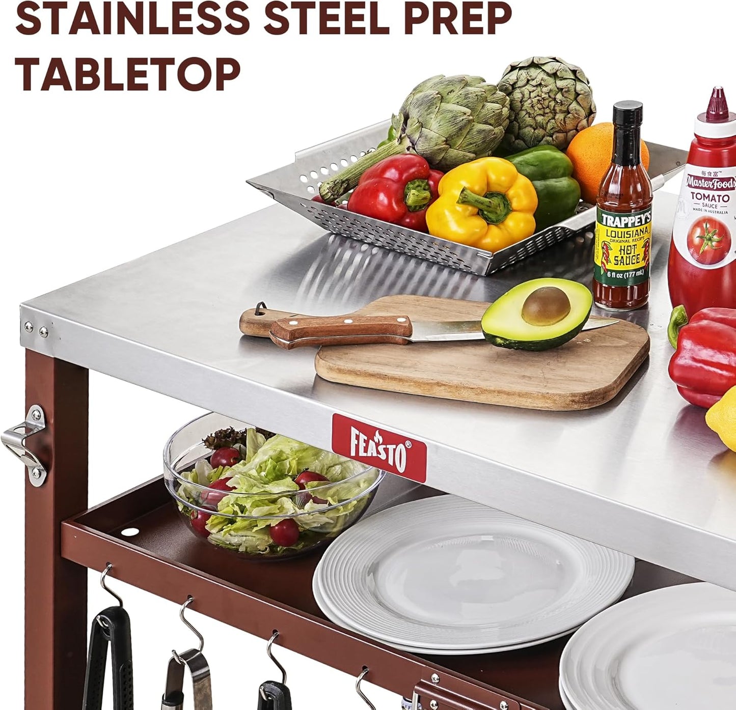 3-Shelf Outdoor Grill Table, Pizza Oven Table for Outside, Movable Grill Cart with Wheels, Indoor & Outdoor Cooking Station, Pizza Oven Stand for Ooni Blackstone Griddle 33.5”x 21.7”