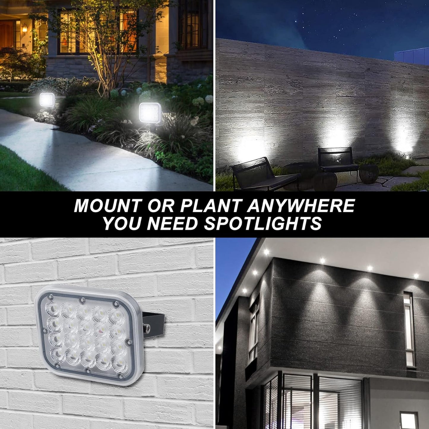 Solar Spot Lights Outdoor, 20 LED IP65 Waterproof Landscape Lighting, Dusk-to-Dawn 6000K Cold White Solar Outdoor Lights for Yard Garden Driveway Porch Walkway, 4-in-1