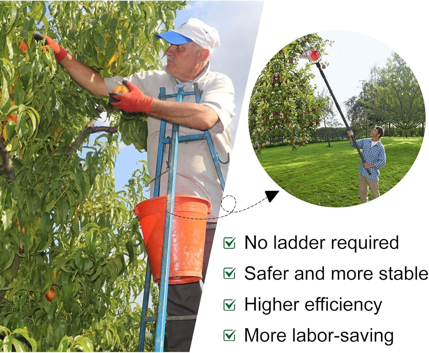 Fruit Picker Pole with Basket - 8.43FT(101Inch) Adjustable Fruit Picker with Basket, Orange Picker, Fruit Picking Pole for Orange Apple Avocados Lemon, Black