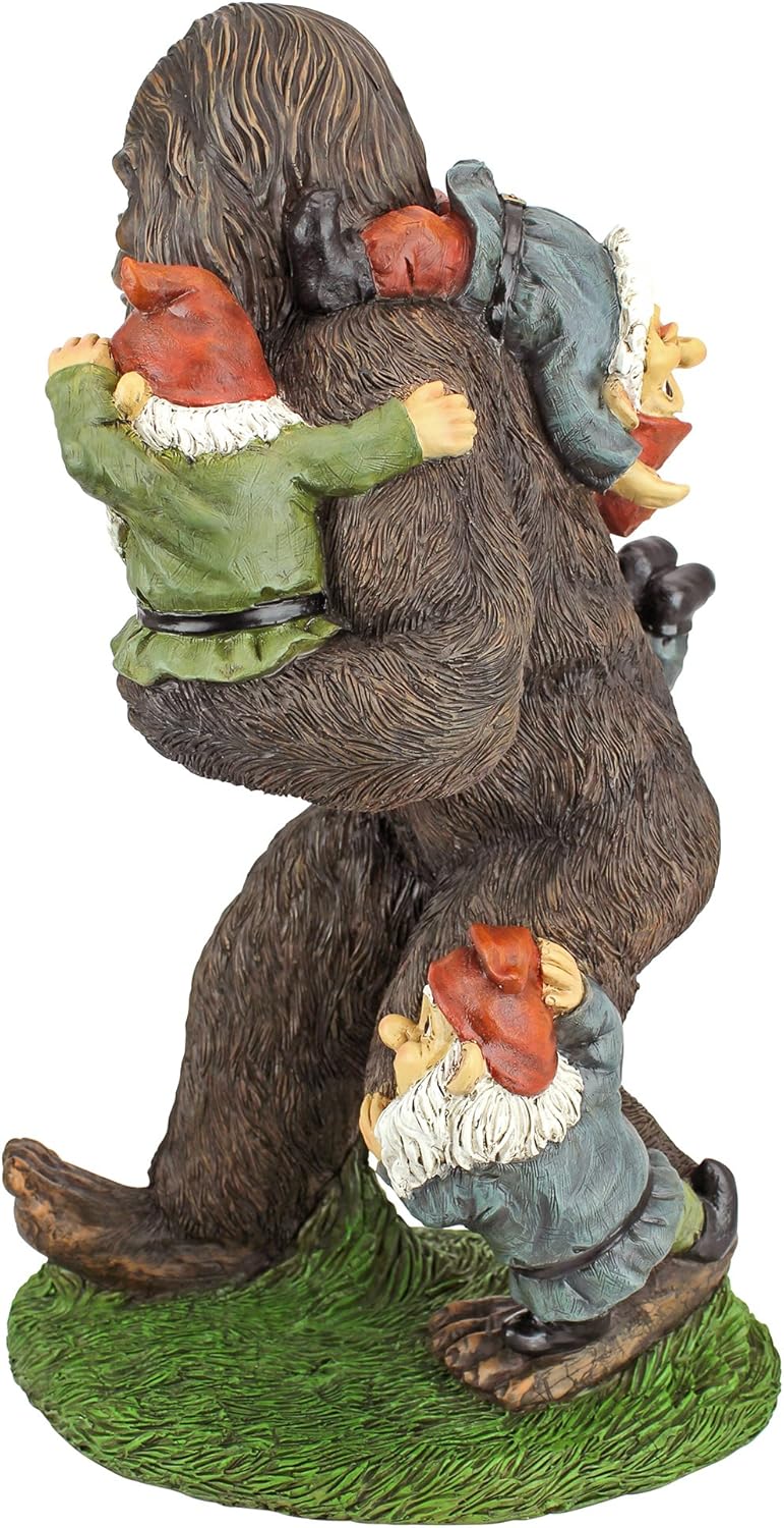 Design Toscano Schlepping the Garden Gnomes Bigfoot Yeti Indoor/Outdoor Garden Statue, 16 Inch Tall, Cast Stone Resin, Painted Full Color Finish
