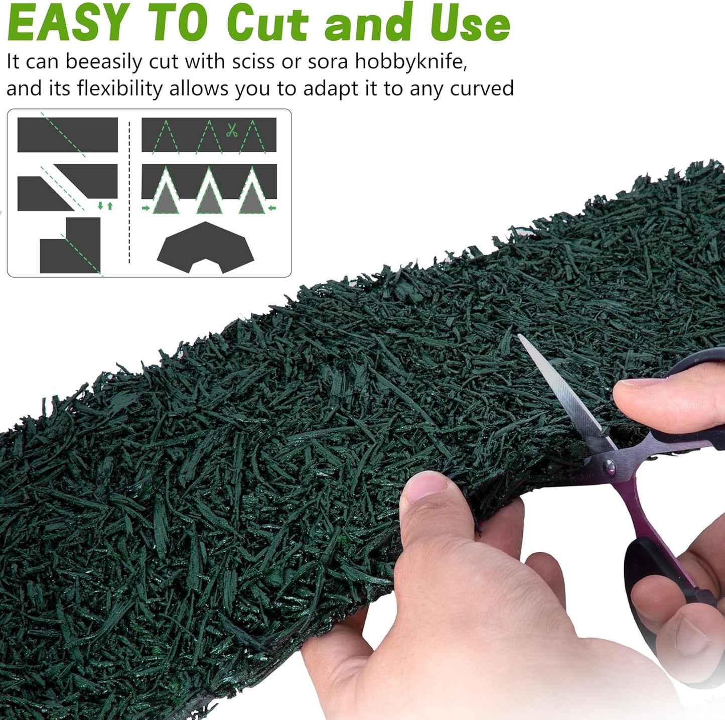 DECOHS 140" x 5.5" Recycled Rubber Mulch Mat Roll for Landscaping, Permanent Garden Pathway Mulch Barrier, Rubber Mulch Walkway Pathway Mat for Plants, Vegetable and Flower Outdoor (Green)