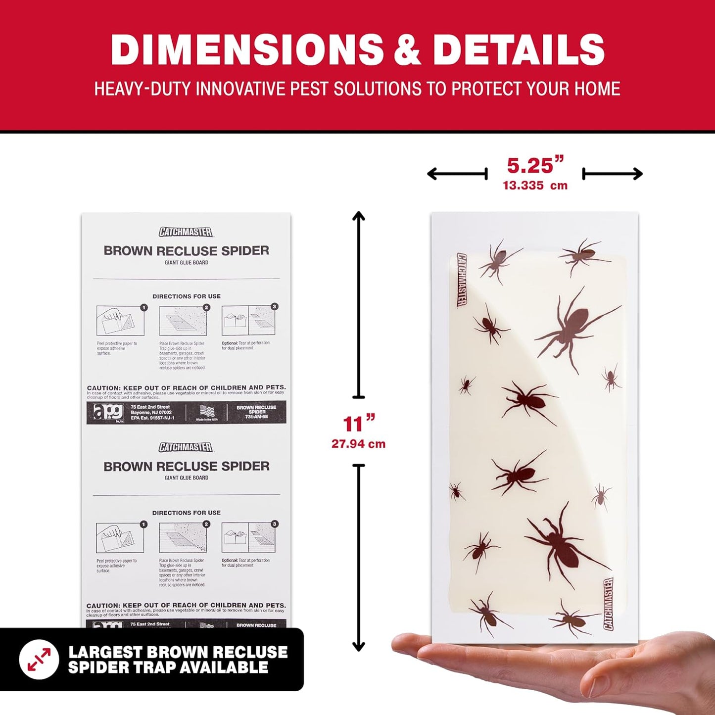 Catchmaster Brown Recluse Spider Giant Glue Boards 6Pk, Adhesive Bug Catcher, Insect, Scorpion, Cricket, Cockroach & Spider Killer for Home, Bulk Glue Boards for House & Garage, Pest Control for Home