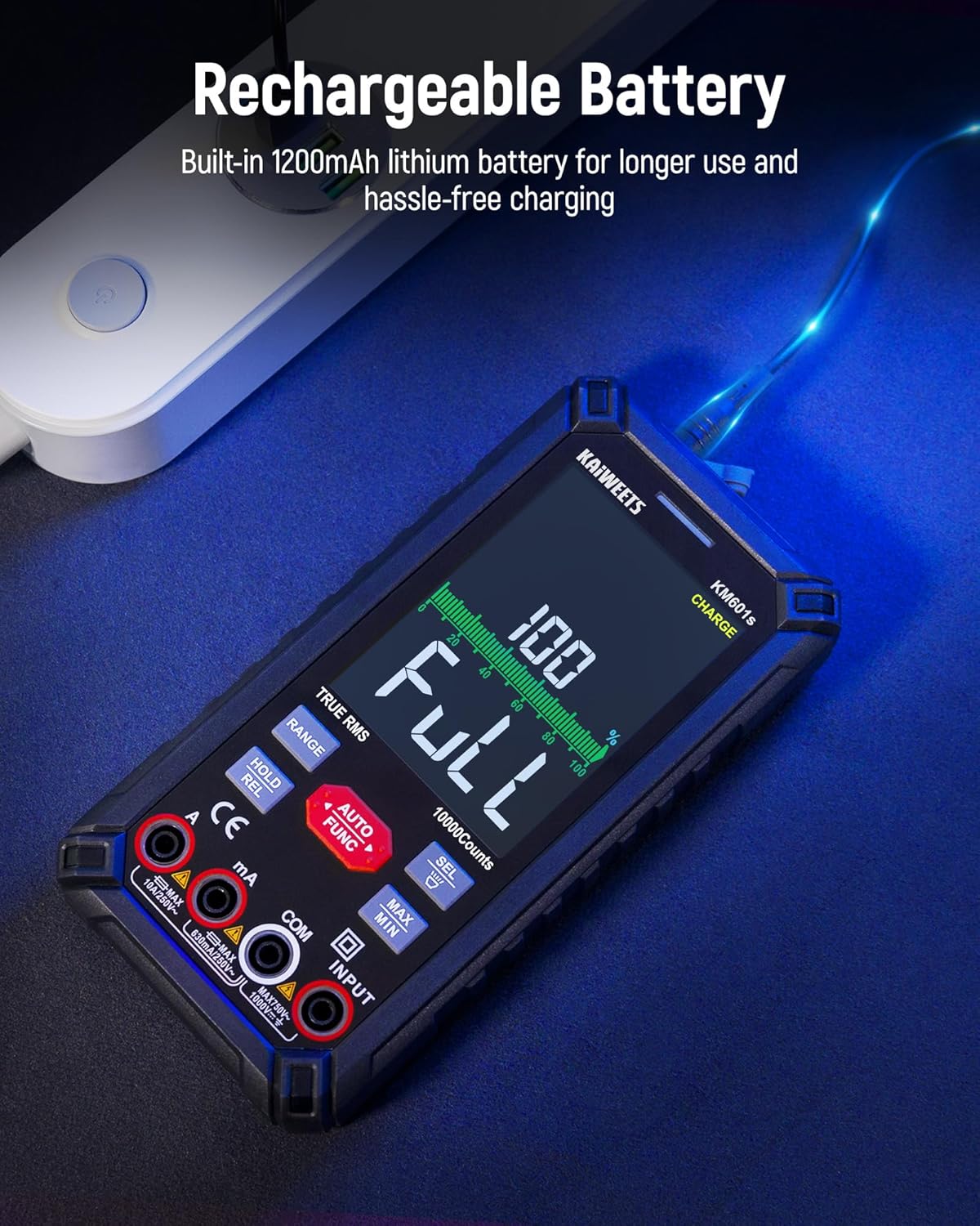 KAIWEETS Digital Multimeter 10000 Counts TRMS Auto Ranging, Rechargeable Smart Multimeter, Color LCD Screen Volt Meter, Measures Voltage, Current, Resistance, Continuity, Capacitance, Frequency