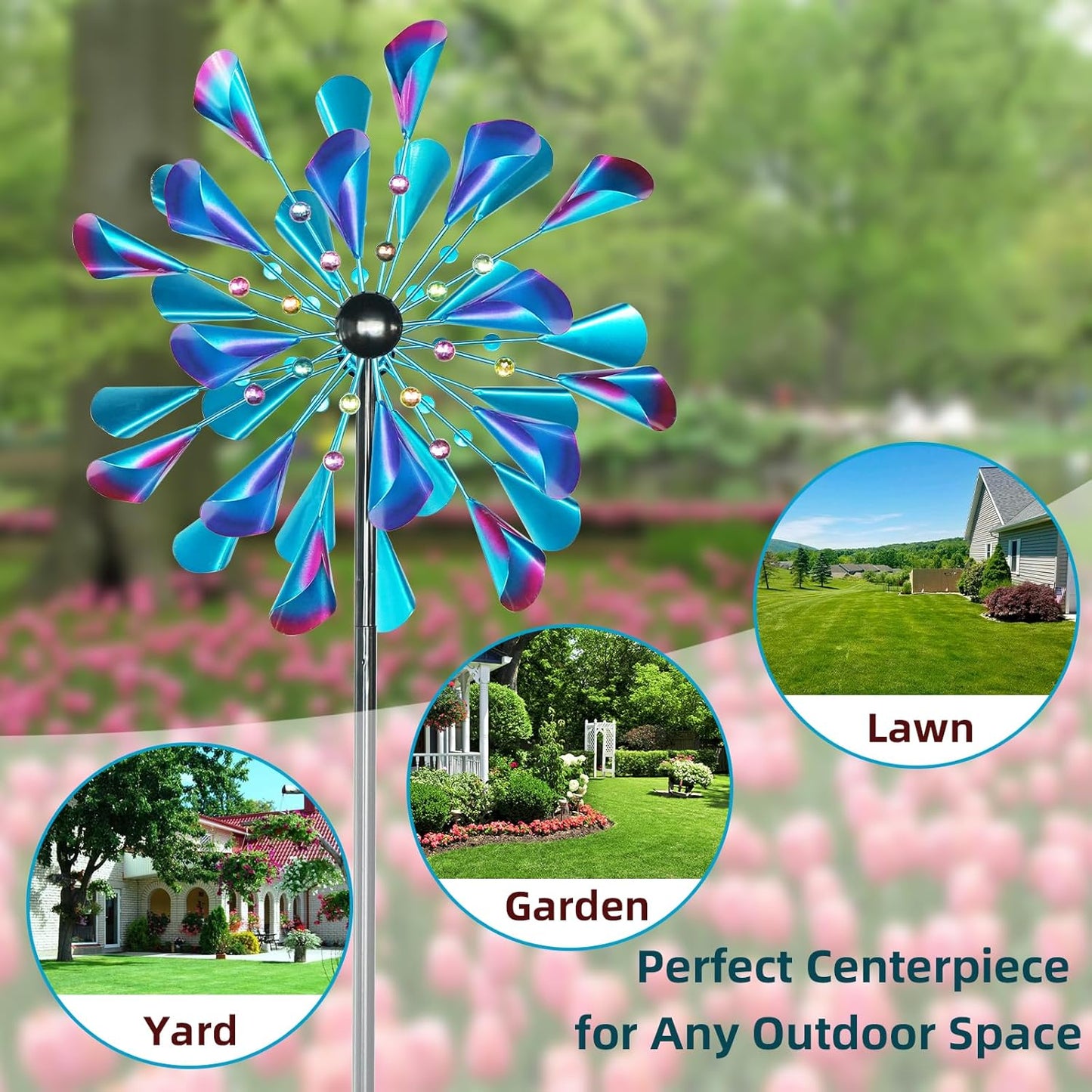 Decoroca Wind Spinner Choice for Families - 72in Large Outdoor Metal Wind Spinners - Pretty Outdoor Decor for Festival & Birthday Loves - 21" W x 72" H (Double Blades)