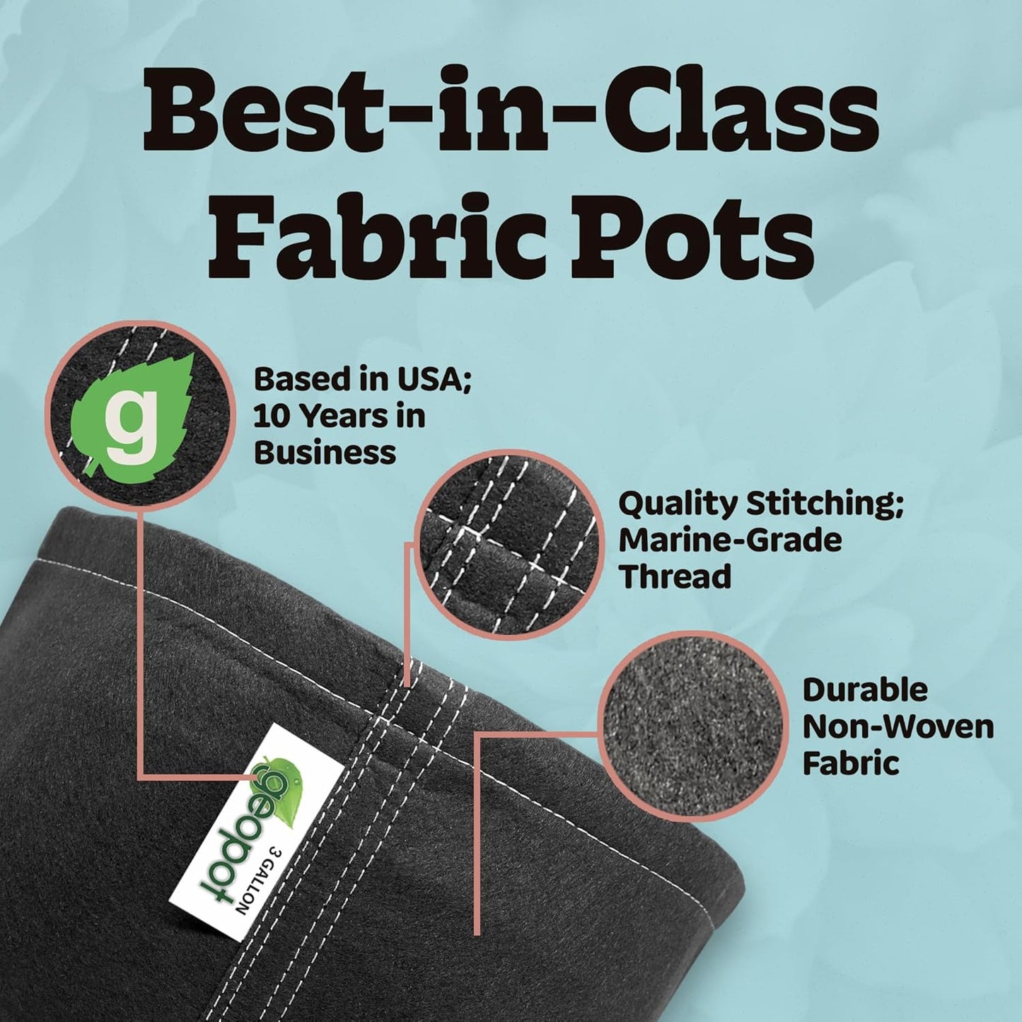 3 Gallon Fabric Grow Bags for Vegetables, Houseplants, Herbs & Flowers | 10-Pack | Fabric Pots for Outdoors and Indoors, Aerated Fabric Grow Bags