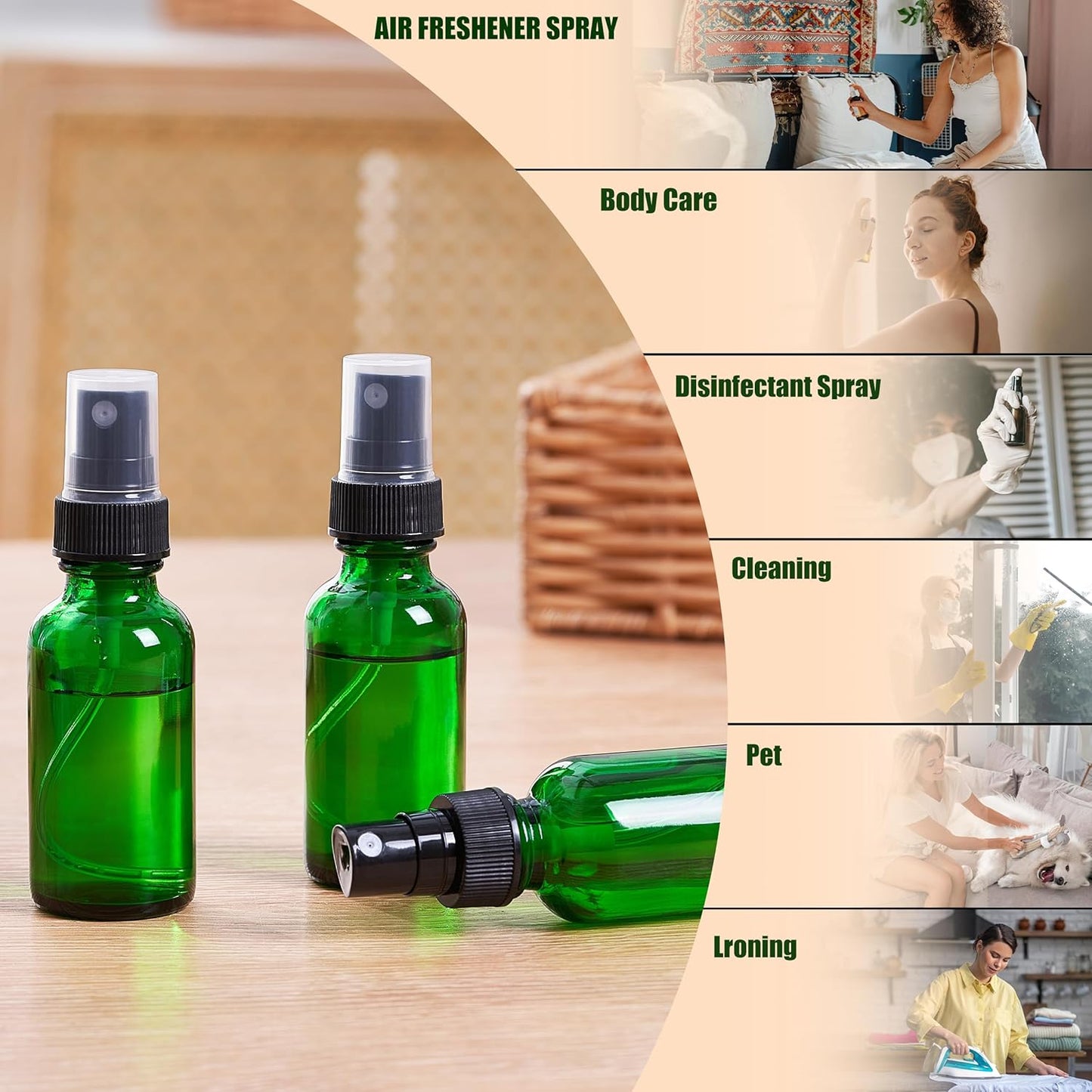 2 oz Glass Spray Bottles, Reusable Fine Mist Sprayer Small Spray Bottle, Leak-Proof Design, Perfect for Travel, Skin Care, Perfumes, Botanical, Cleansing (Green, 2oz-48pcs)