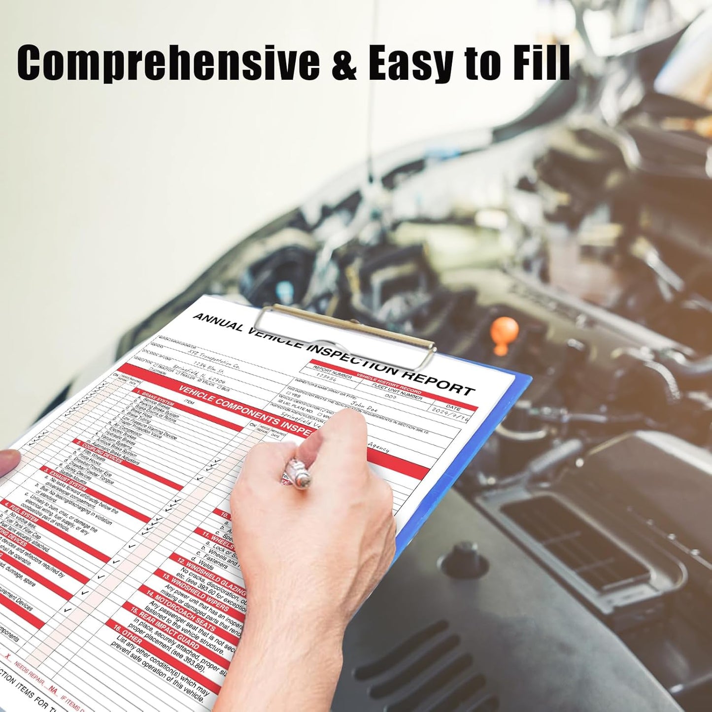 Goldenfox DOT Inspection Forms and Stickers,50-Pack,3-Ply Carbonless Annual Vehicle Inspection Report Form(8.5" x 11.75) with Red Exterior Aluminum Inspection Label(6"x3.5"), Permanent Adhesive.