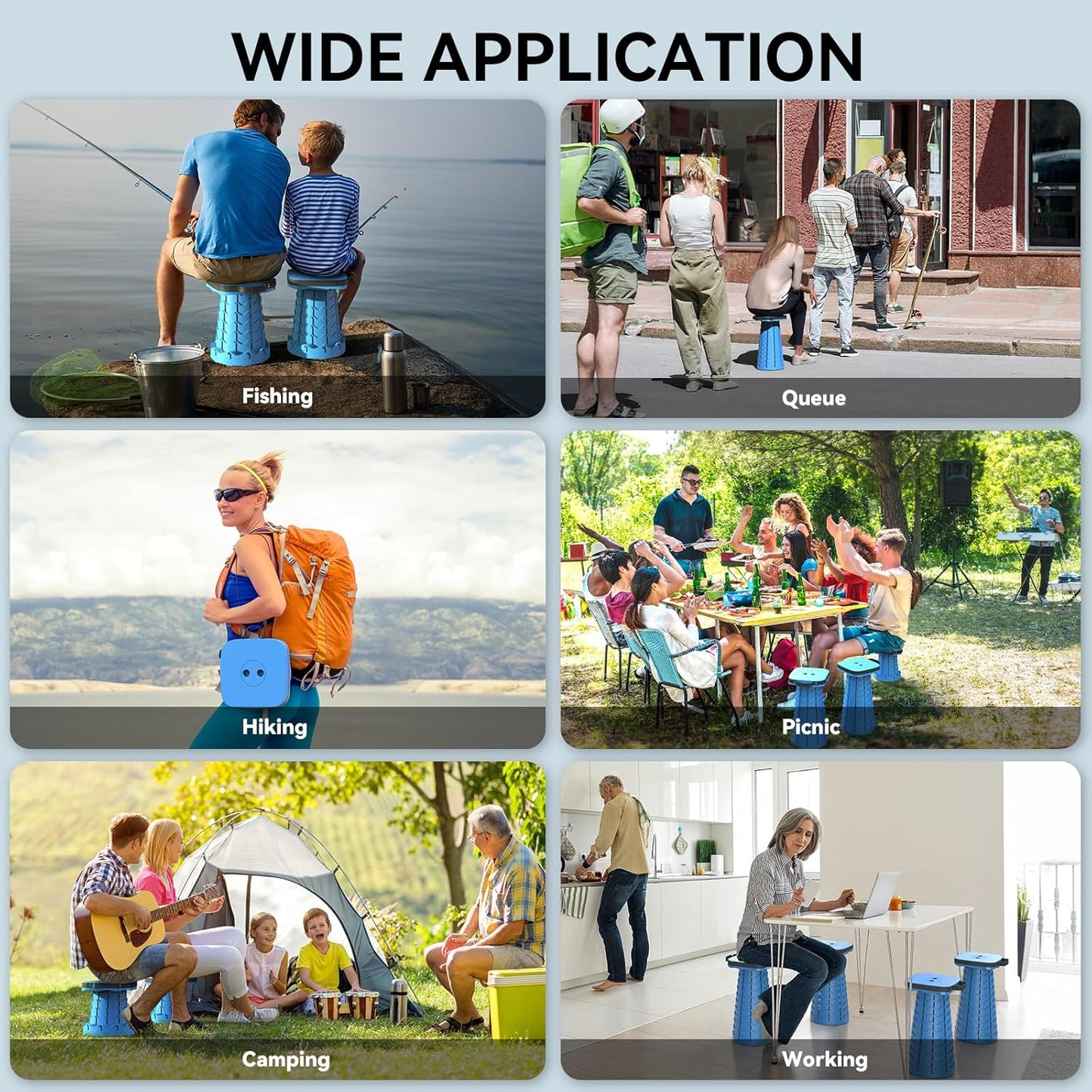 2025 Upgraded Collapsible Stool, Portable Folding Stool, Telescoping Camping Stool with Max Load Capacity 485lbs, Square Retractable Seat for Camping Gardening Fishing Hiking BBQ [Blue]