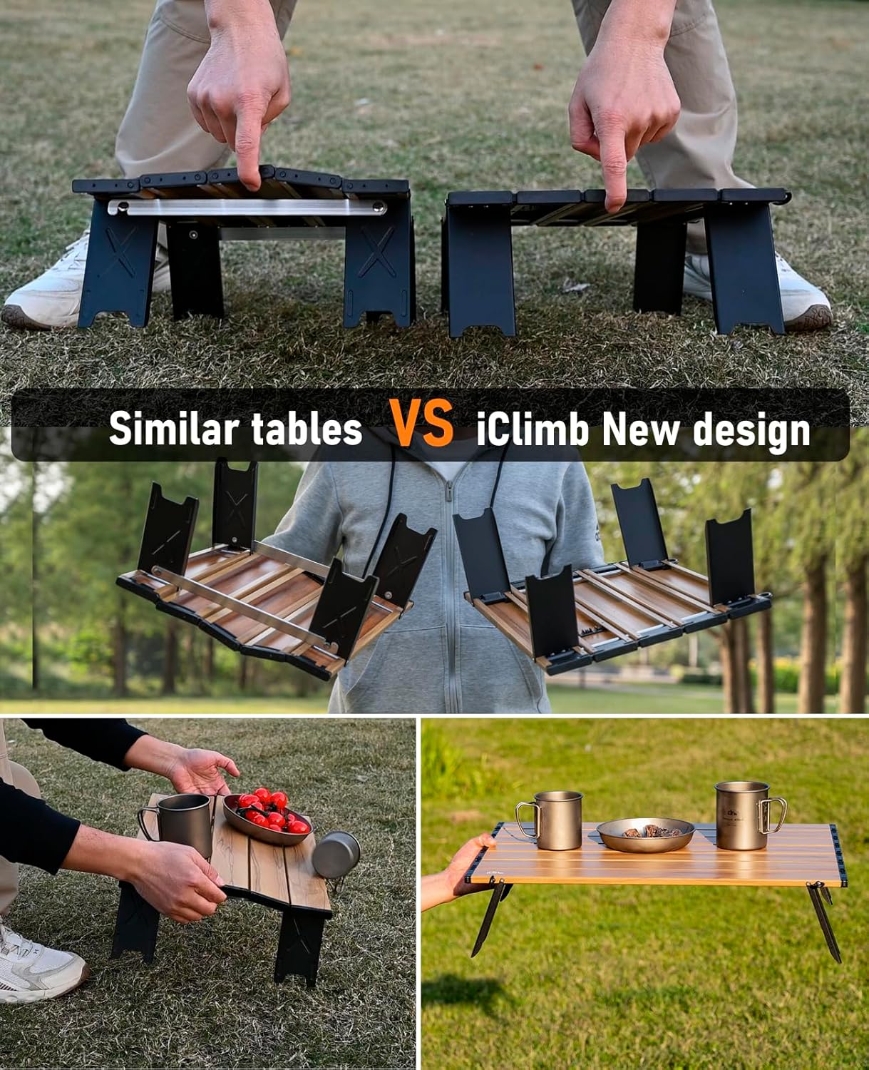 iClimb Ultralight Compact Mini Beach Picnic Folding Alu. Table with Carry Bag, Two Size (Blue - L)