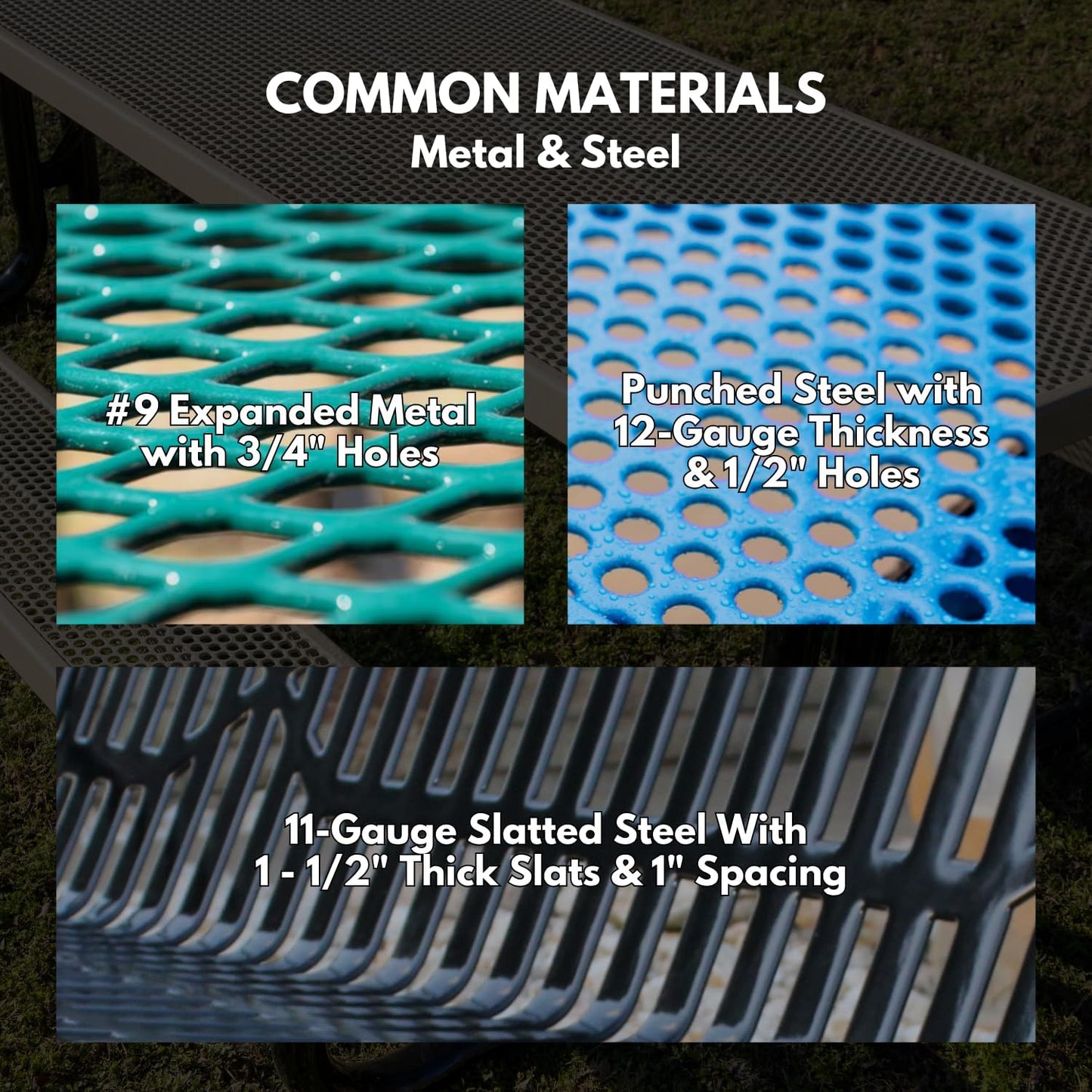 Coated Outdoor Furniture Heavy-Duty Outdoor Bench Thermoplastic Coated, Slated Steel, Commercial-Grade Garden Bench, Made in America (Portable with Back, 6 Ft, Dark Blue)