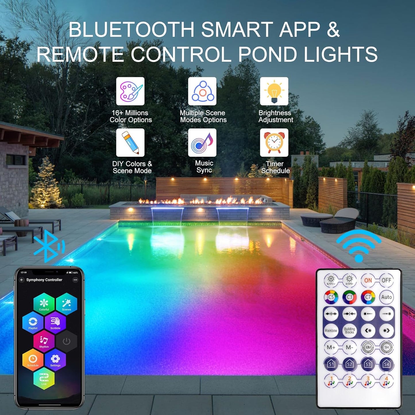 RGB Underwater Pond Lights, Super Bright LED Submersible Fountain Lights Colored Landscape Spotlights, Bluetooth APP Control IP68 Waterproof for Fish Aquarium Tank Garden Yard Pool (Set of 2)