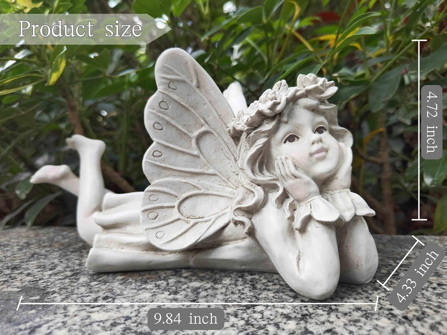 MeritMode Fairy Garden Figurines - Angel Statue with Butterfly and Holding Face, for Mom, Resin Outdoor Figurine for Patio & Yard, 10" Width