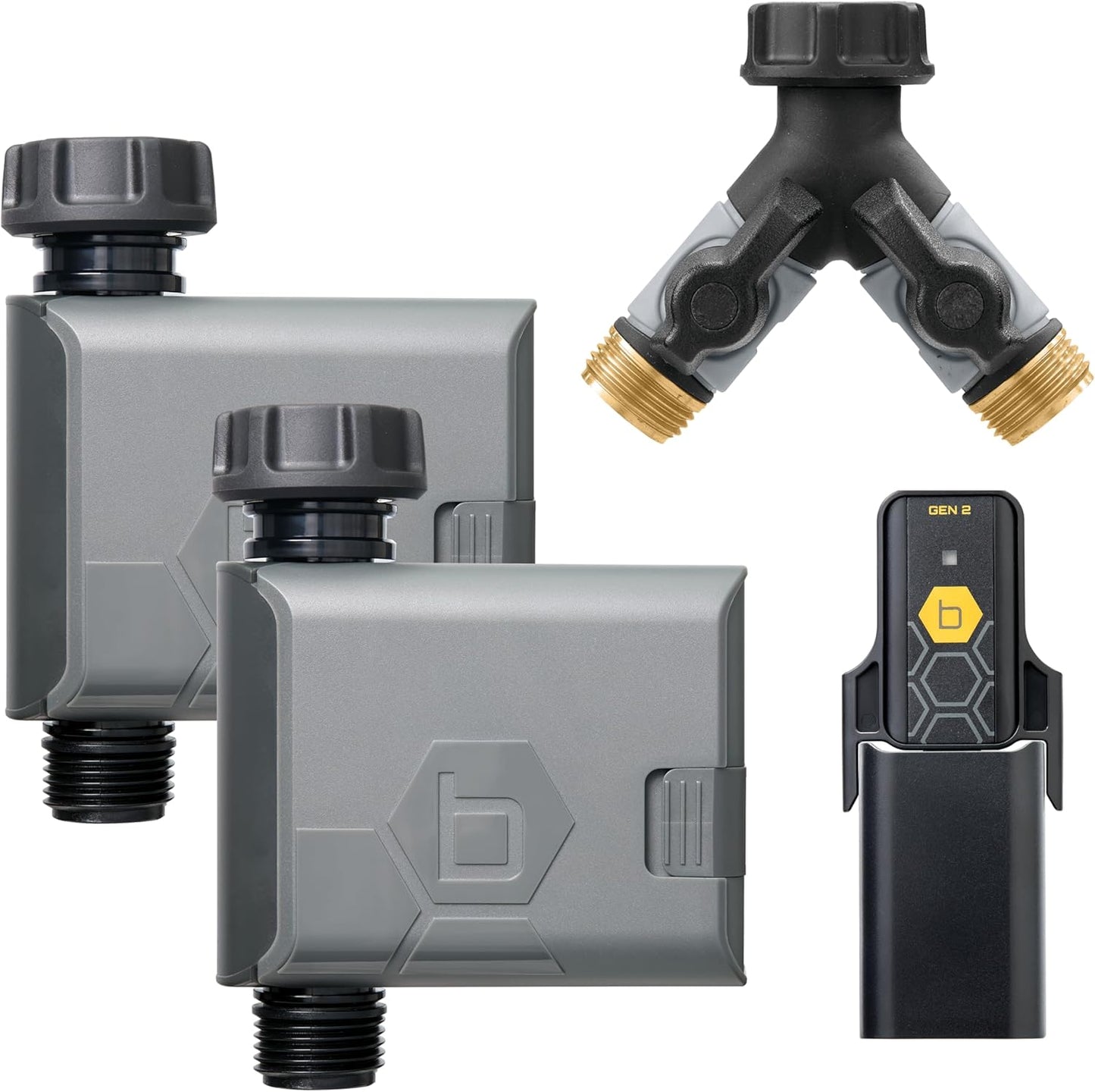 Orbit 21206 B-hyve Gen 2 Smart Hose Watering Timer, 2-Pack with Wi-Fi Hub and Hose Y Splitter