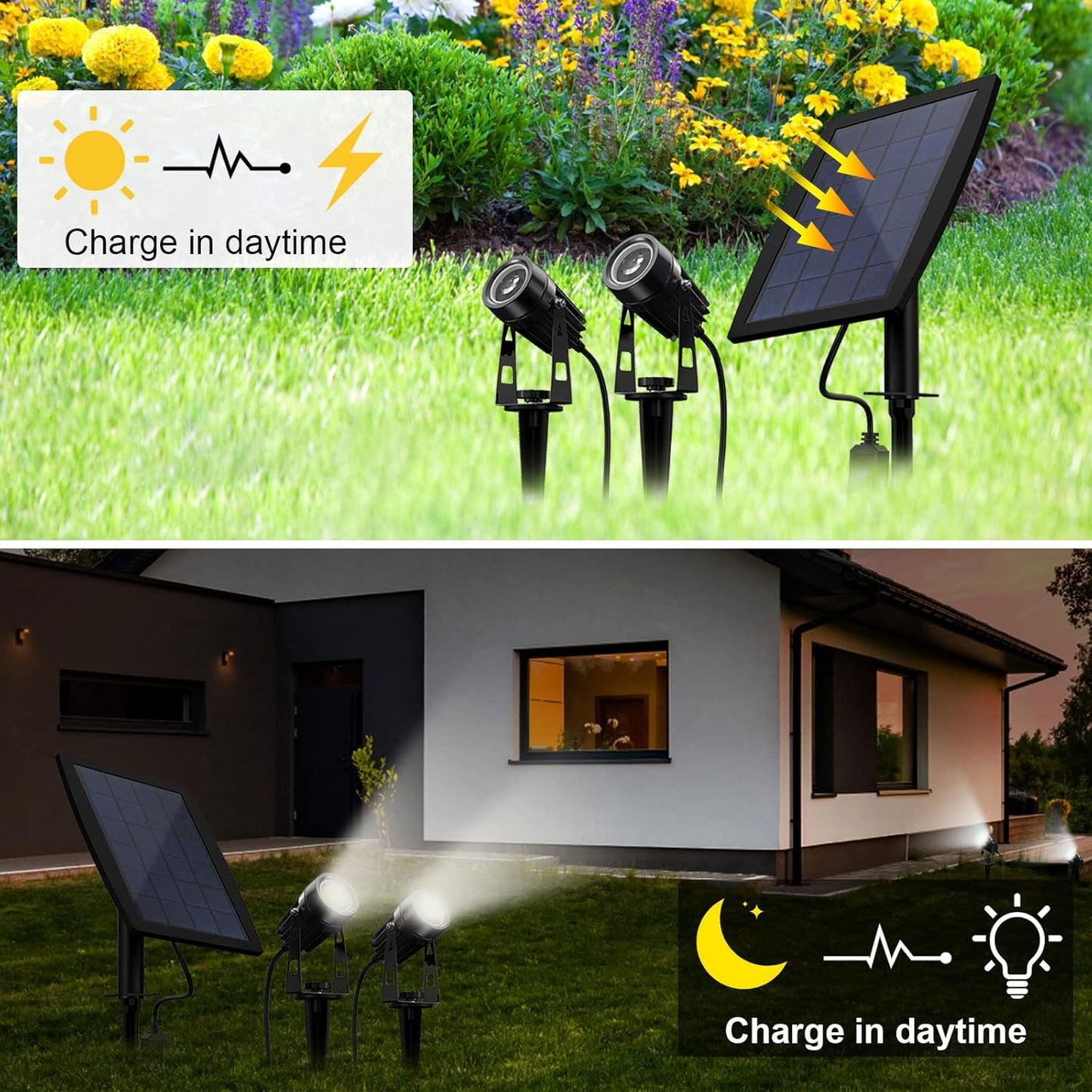 DLLT LED Solar Spot Lights Outdoor Landscape Spotlights, 2-in-1 Solar Powered Wall Lights-Low Voltage Outdoor Landscaping Light for Garden Yard Lawn Pathway Landscape Downlight, Warm White,Auto on/off