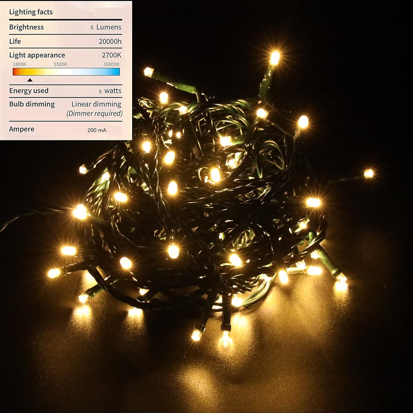 12V Outdoor String Lights（Warm White）- Low Voltage Outdoor String Lights -Works with Low Voltage Landscape Lighting Systems -for Holiday Decorations, Christmas Tree Lights Holiday Party Wedding