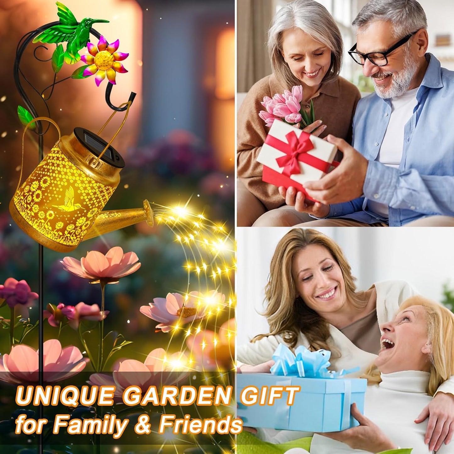 Hummingbird Solar Watering Can Lights, Outdoor Waterproof Garden Lanterns with Shepherd Hook, Solar Garden Decor for Yard Outdoor Landscape Pathway Porch Patio, Gift for Women Mom Grandma, 2 Pack