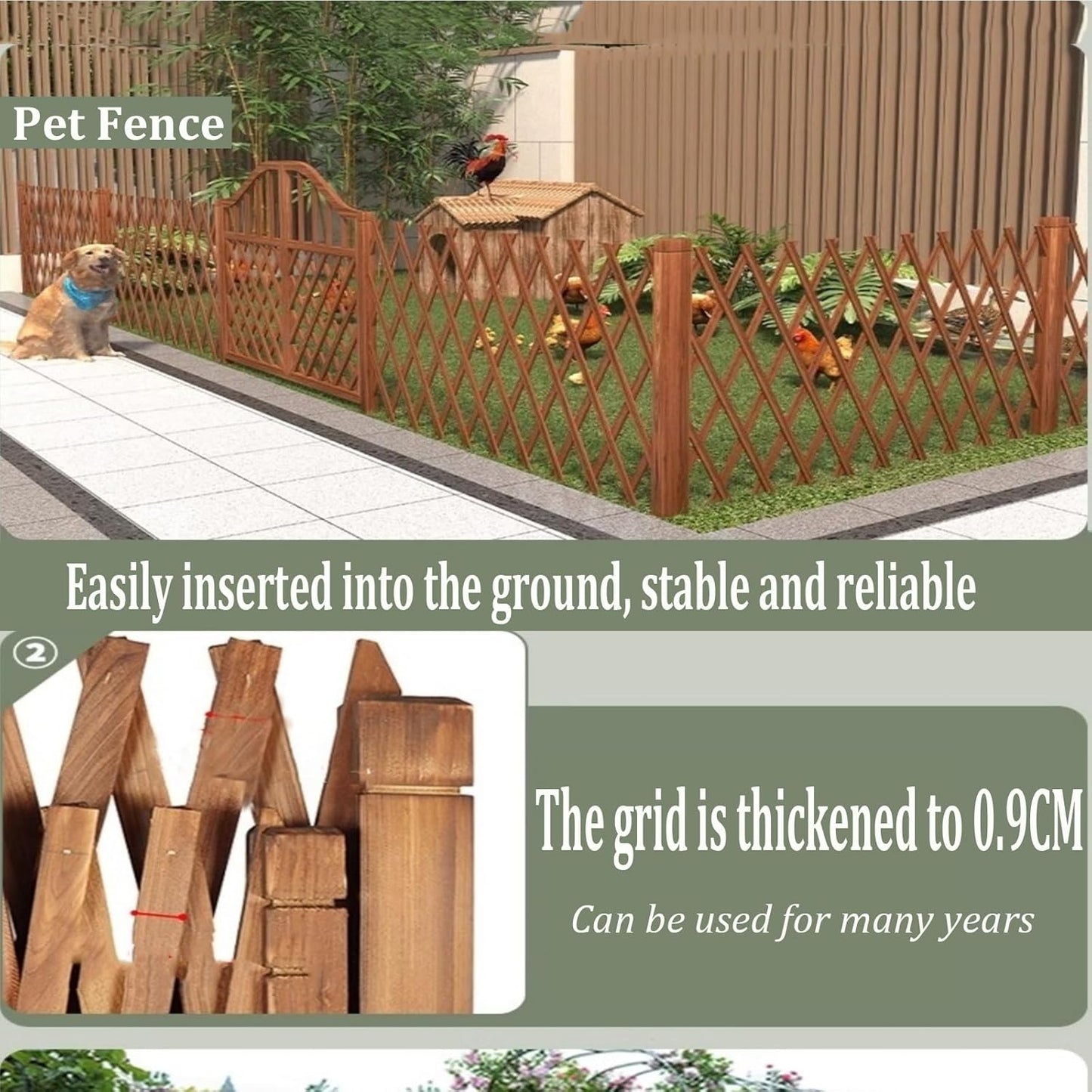 Expandable Wooden Lattice Fence - Retractable Garden Trellis Panel for Climbing Plants, Freestanding Pet Screen, No-Dig Vertical Rack, Brown, 82.67x47.24in