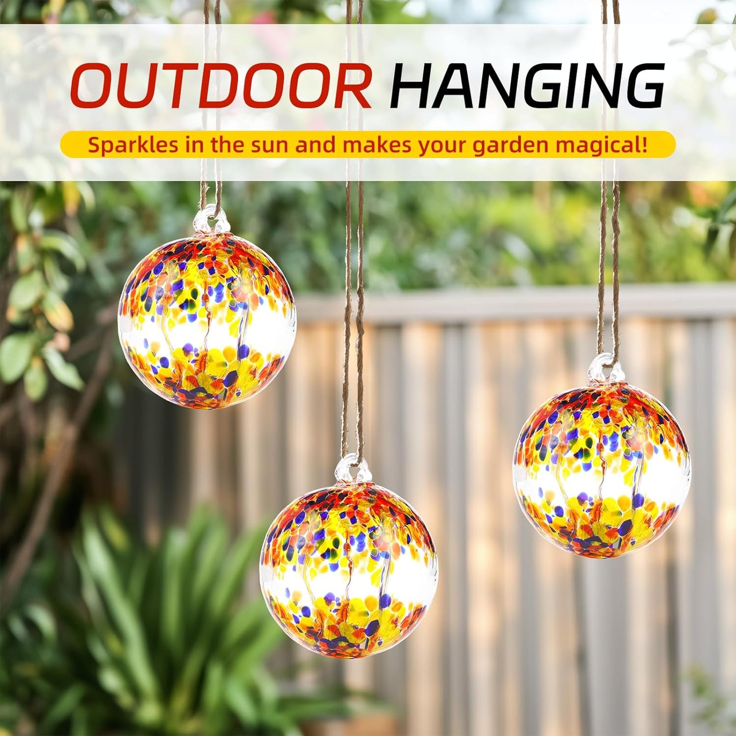 VOREEN 4" Hanging Glass Garden Gazing Ball Hand Blown Glass Witch Ball Christmas Ornament Friendship Balls for Outdoor Garden Patio Window Home Décor, Gift for Mom Wife Friend, Muticolor